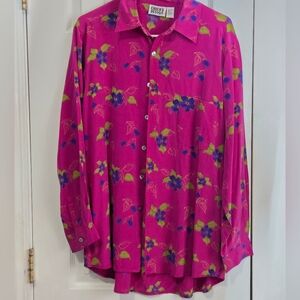 Silk Blouse Pink Floral Chicos Size 2, Large